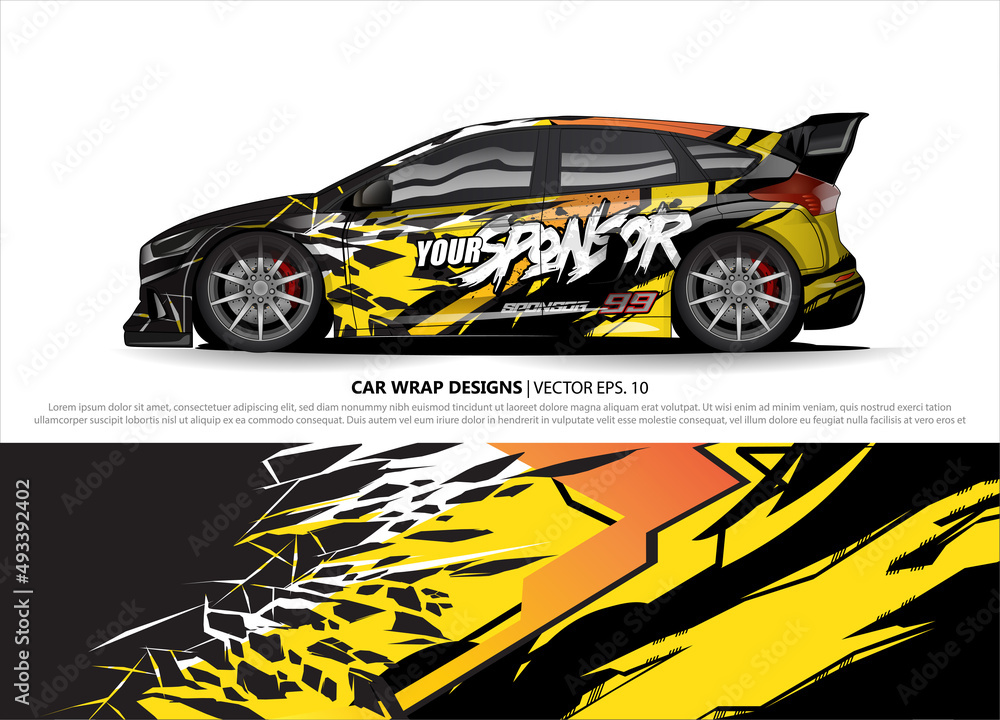 Fototapeta premium Race car wrap design vector for vehicle vinyl sticker and automotive decal livery 