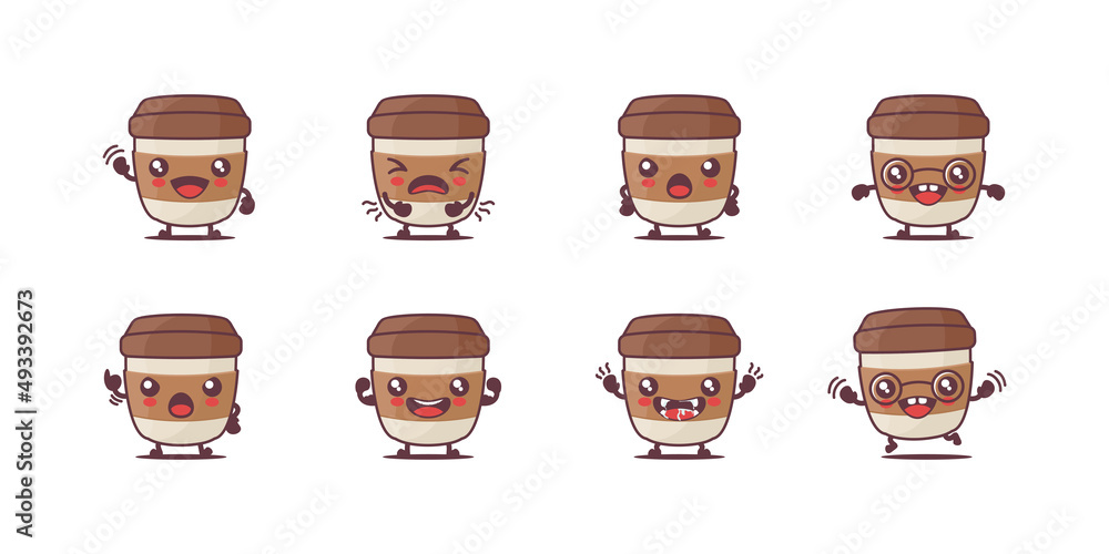 Coffee cup cartoon. drink vector illustration. with different faces and expressions Coffee cup cartoon. drink vector illustration. with different faces and expressions