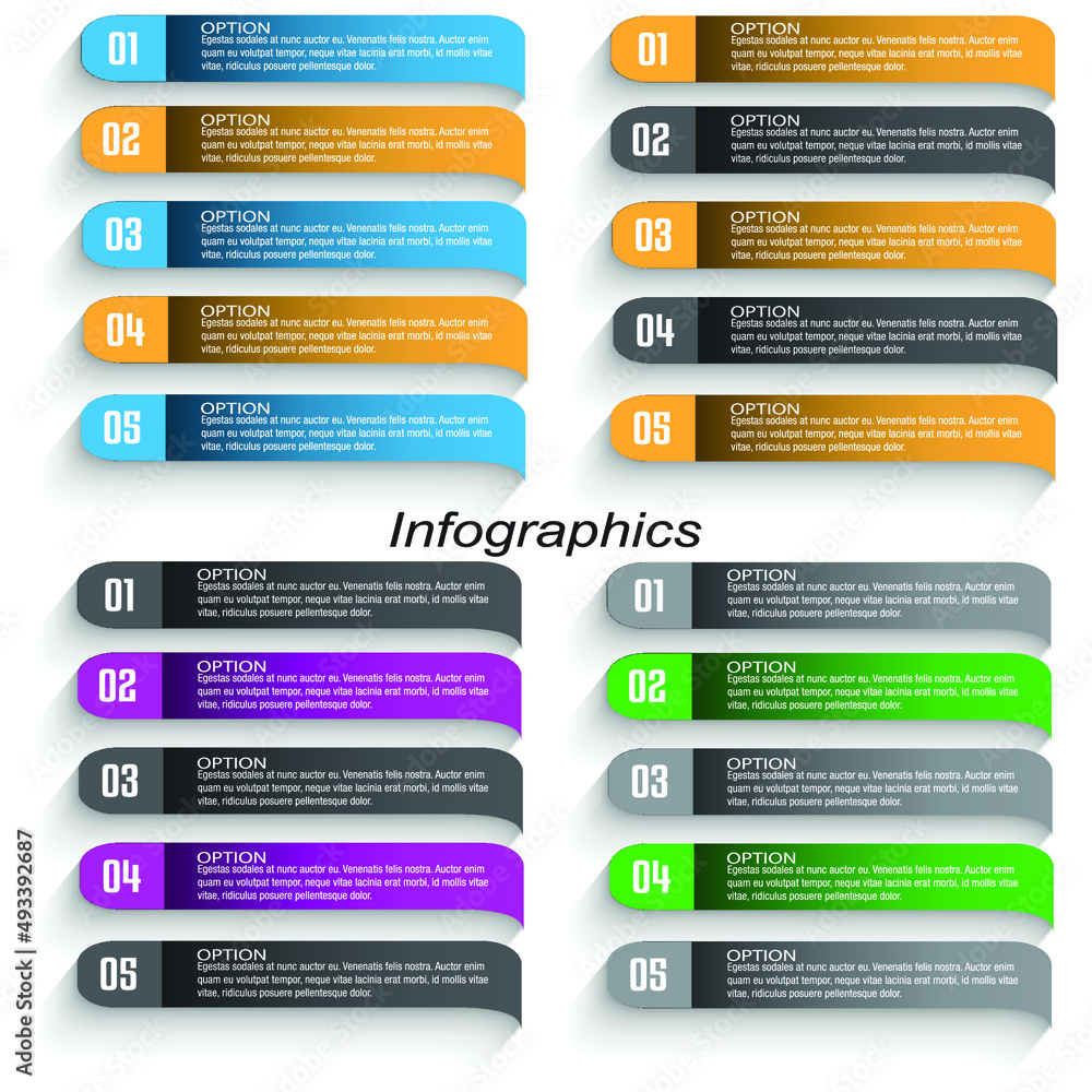Collection infographics with steps and options Collection infographics with steps and options