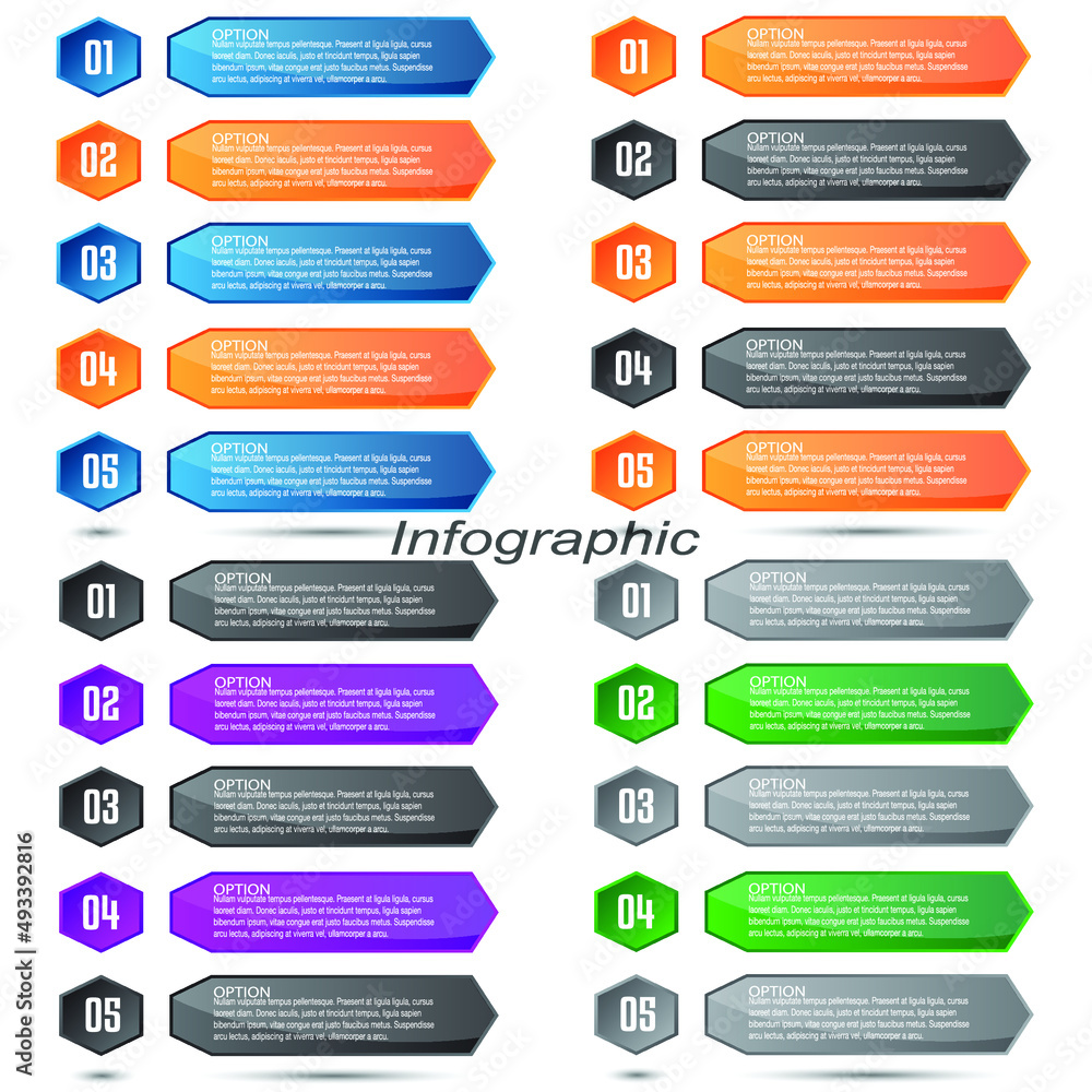 Collection infographics with steps and options Collection infographics with steps and options