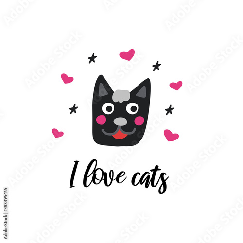 Greeting card with a cat and the inscription I love cats.