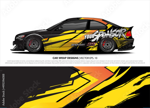 Car wrap decal design vector. abstract Graphic background kit designs for vehicle  race car  rally  livery  sport car 