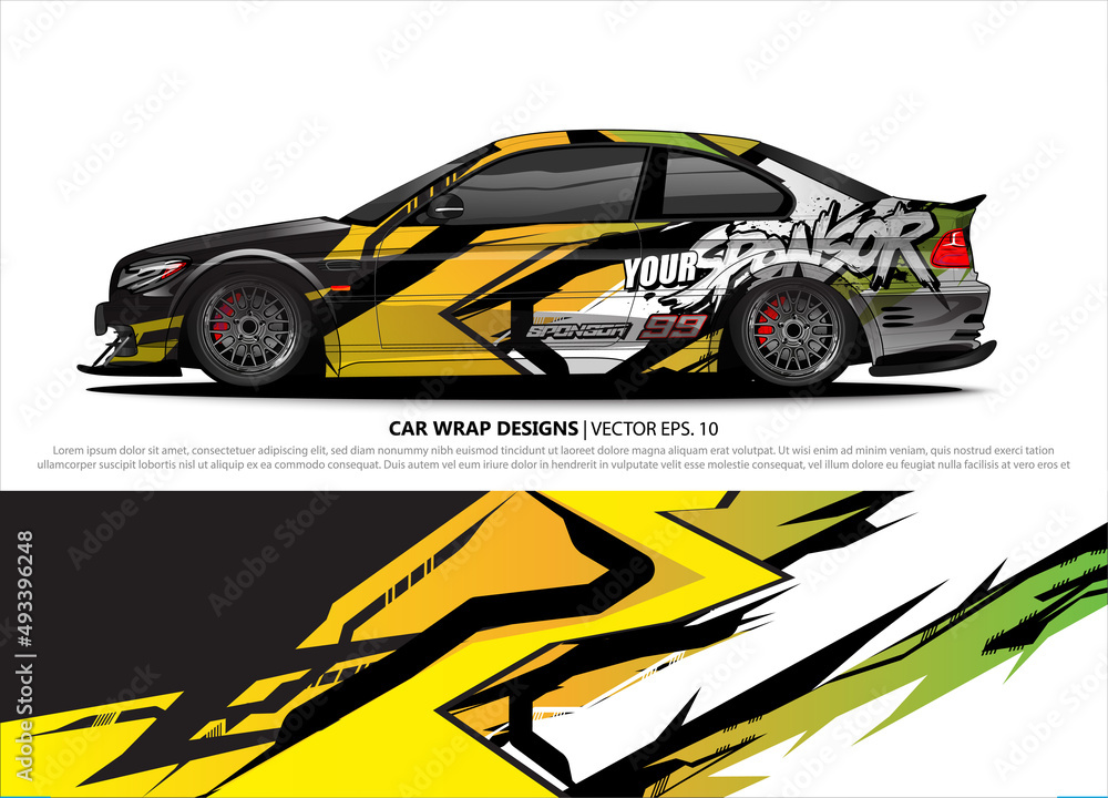 Car wrap decal design vector. abstract Graphic background kit designs for vehicle, race car, rally, livery, sport car
