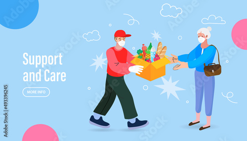 senior online shopping , deliver man send order on her hand.