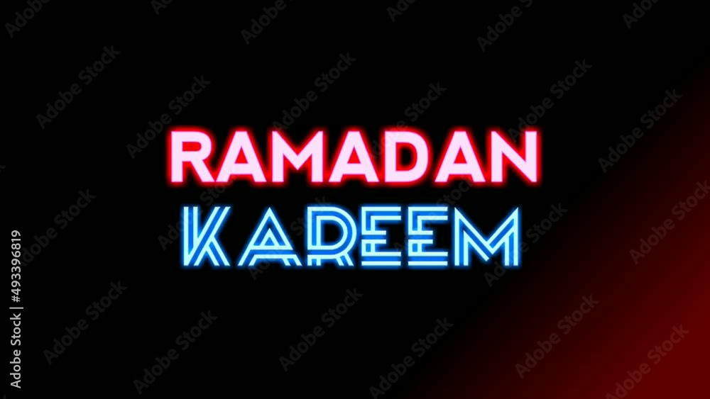 Neon sign lights Ramadan Kareem text animation on black background ,Glowing, blinking Ramadan Kareem neon text background Ramadan Kareem concept, 4K Animation .