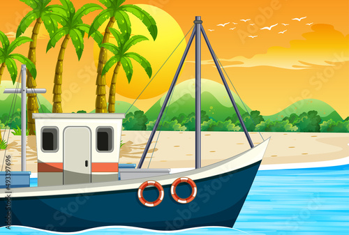 Ship on the ocean scene