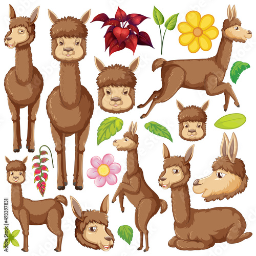 Seamless pattern with cute alpacas