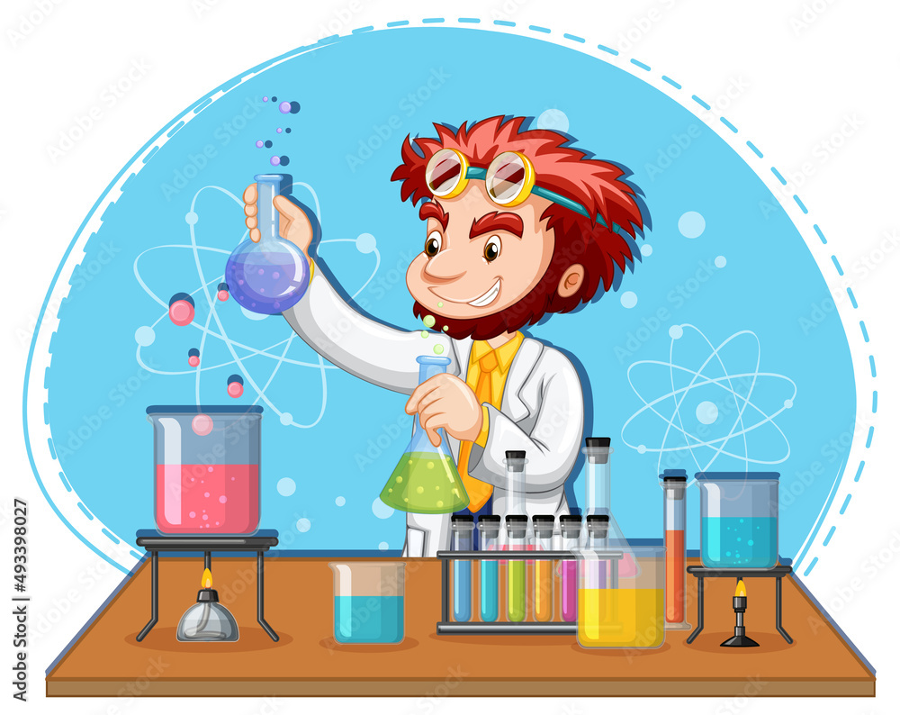 Scientist man cartoon character with laboratory equipments Scientist man cartoon character with laboratory equipments