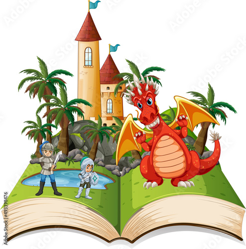 Book with dragon and knigt