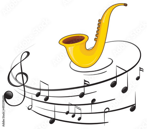 A saxophone with musical notes on white background
