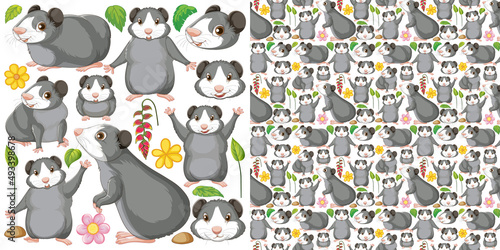Seamless pattern with cartoon wild animals