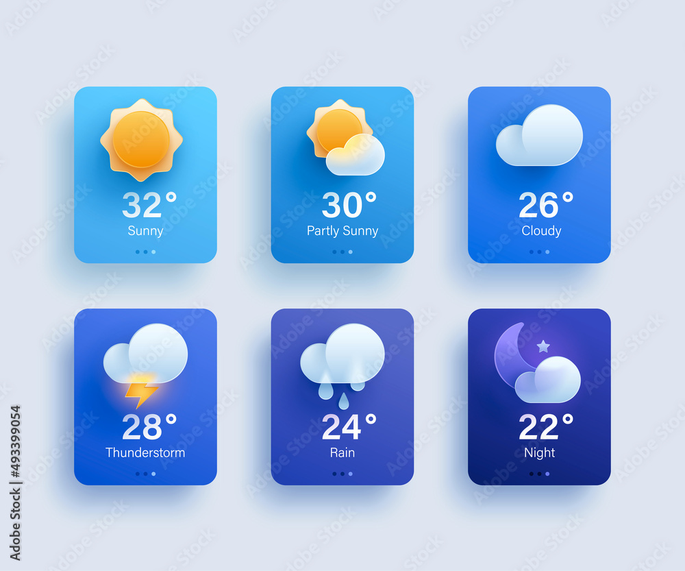 3d weather forecast icon set - obrazy, fototapety, plakaty 