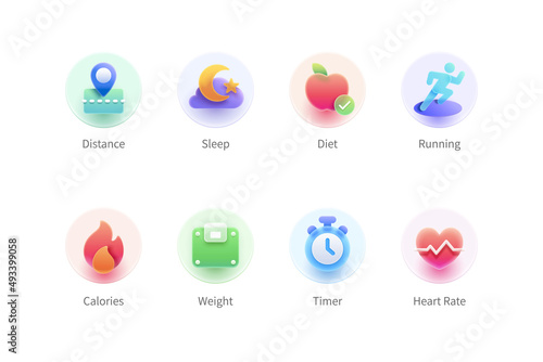 3d health tracking app icon set