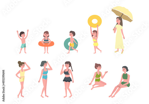 海で遊ぶ人々のイラストセット