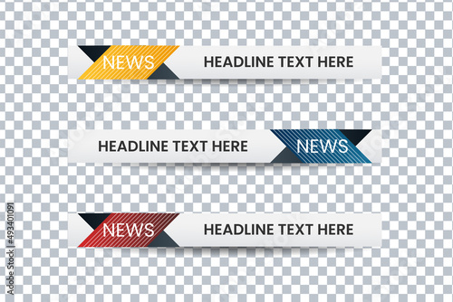 Set of bundle lower third vector design background texture banner template with yellow, red and blue shape strip color. Modern broadcast news lower for TV Bars, Sport, Video Channel, Screen, Show