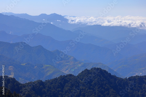 Beautiful view of mountain landscape at Hehuanshan National Forest Recreation Area in Nantou Taiwan 