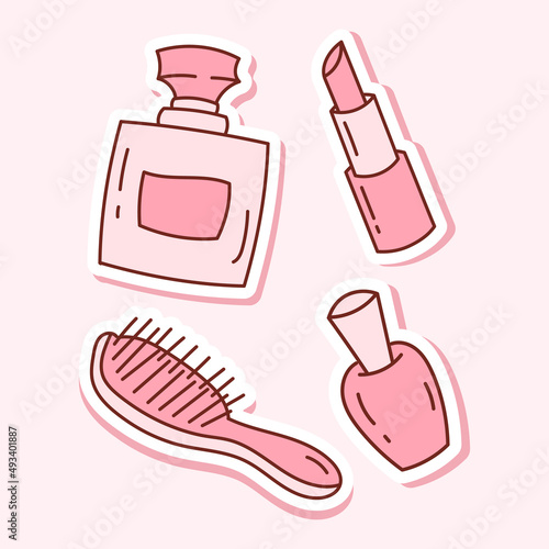 Wallpaper Mural A set of elements of decorative and care cosmetics. Isolated on a white background. Beauty and self-care. Sticker pack. Torontodigital.ca