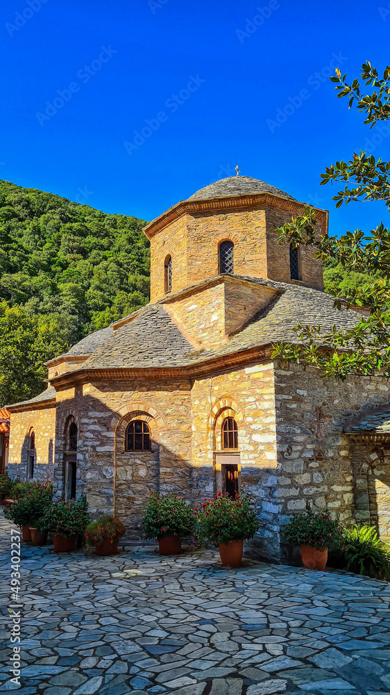 View to Evangelistria Monastery, Skiathos, Greece