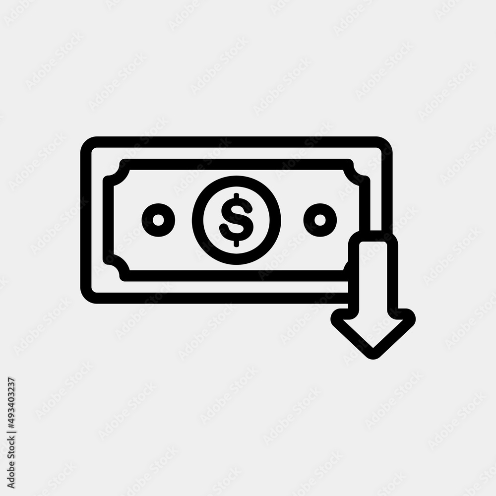 Dollar down icon in line style about currency, use for website mobile app presentation Dollar down icon in line style about currency, use for website mobile app presentation