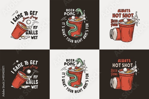 Beer pong game prints, craft beer mug with snake, ball and foam