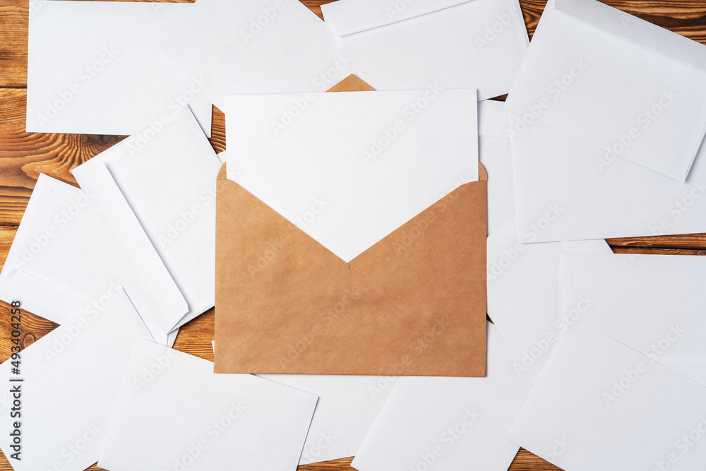 Stack of envelopes on working desk top view. Business mail Stack of envelopes on working desk top view. Business mail