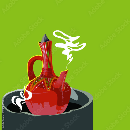Traditional Ethiopian coffee pot JABENA coffee served with aromatic essence called buna