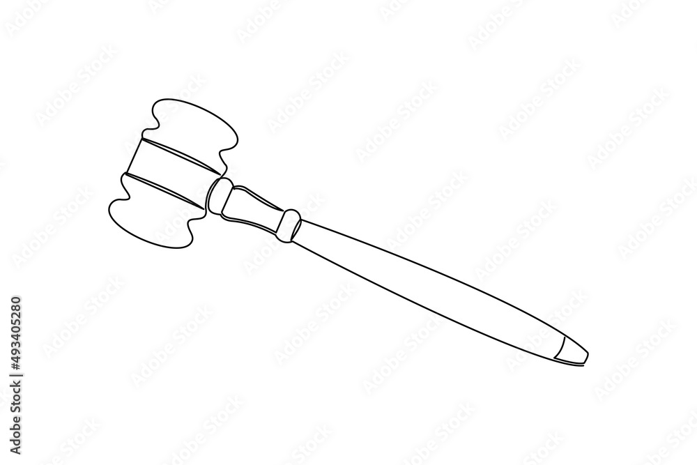 Continuous single one line drawing of hammer construction handyman tool and judge law vector illustration Continuous single one line drawing of hammer construction handyman tool and judge law vector illustration