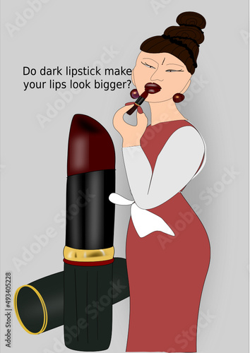 A woman applying lipstick - Stock Illustration.Woman and lipstick vector art.