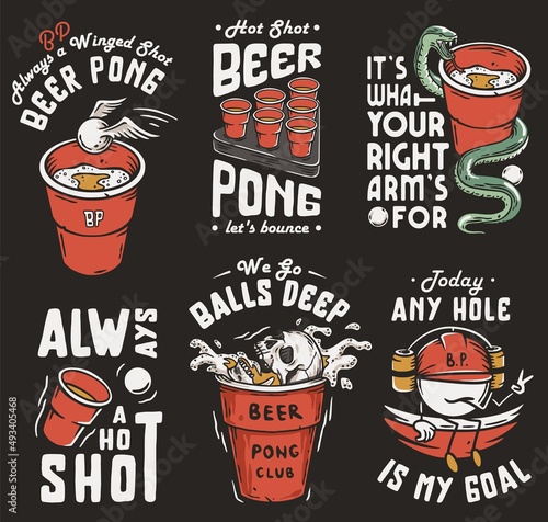 Beer pong game prints, craft beer mug with skull and snake and foam