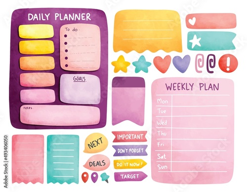 Office planner and journal in water color style vector illustration