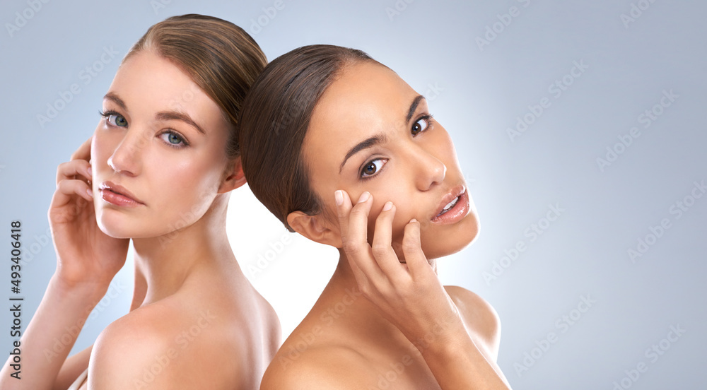 We never take out skin for granted. Studio beauty shot of a two young models. We never take out skin for granted. Studio beauty shot of a two young models.