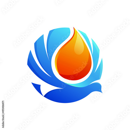 Colorful dove bird with drop logo for liquids and oil company vector illustration