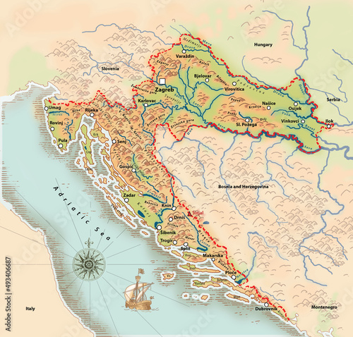 Croatia Illustrated Physical Map