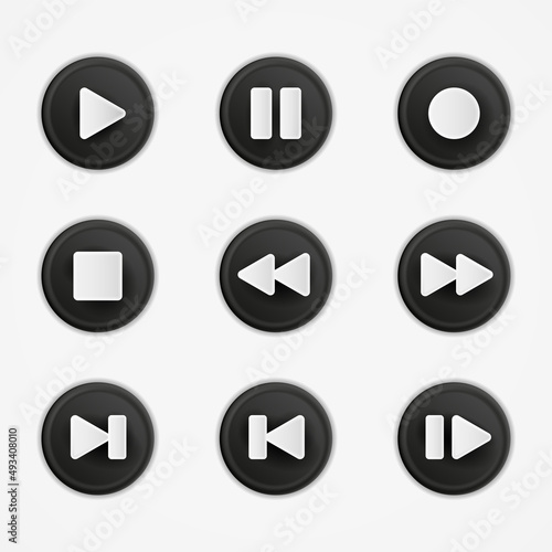 Set of glossy dark buttons and icons on audio theme Free Download Set of glossy dark buttons and icons on audio theme - GFXLoad