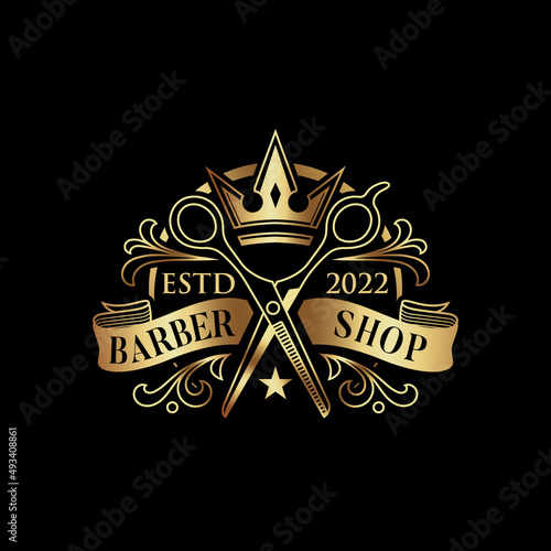 King barbershop vintage gold logo template