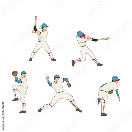 set of baseball player vector illustration