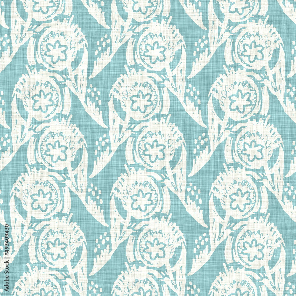 Aegean teal mottled flower linen texture background. Summer coastal living style 2 tone fabric effect. Sea green wash distressed grunge material. Decorative floral motif textile seamless pattern Aegean teal mottled flower linen texture background. Summer coastal living style 2 tone fabric effect. Sea green wash distressed grunge material. Decorative floral motif textile seamless pattern