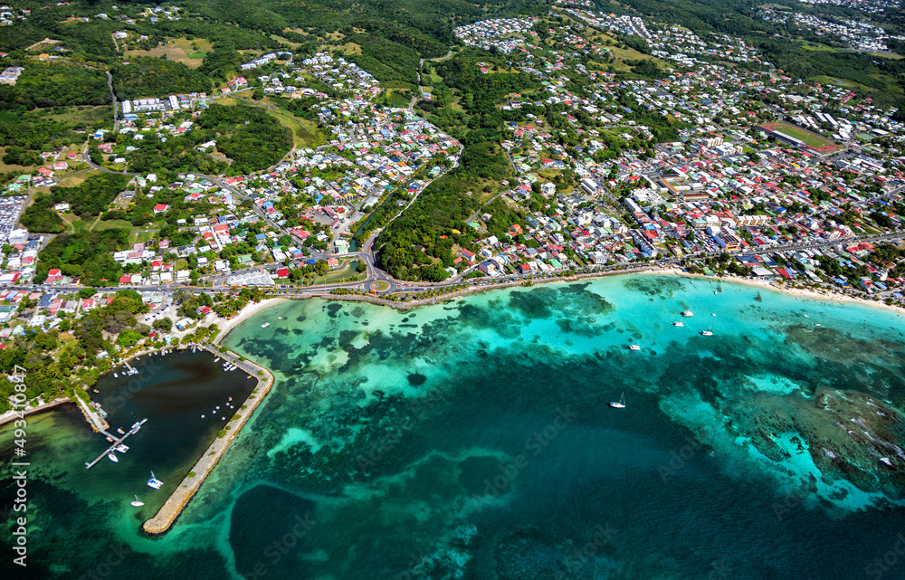 Aerial view of the south coast near Sainte-Anne, Grande-Terre, Guadeloupe, Lesser Antilles, Caribbean.