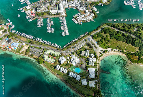 Aerial view of Marina Bas-du-Fort, Pointe-à-Pitre, Grande-Terre, Guadeloupe, Lesser Antilles, Caribbean.
