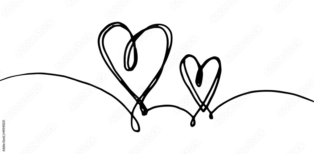 Hand drawn crumpled grunge heart doodles with thin lines, divider shape. Isolated on a white background. Vector illustration Hand drawn crumpled grunge heart doodles with thin lines, divider shape. Isolated on a white background. Vector illustration