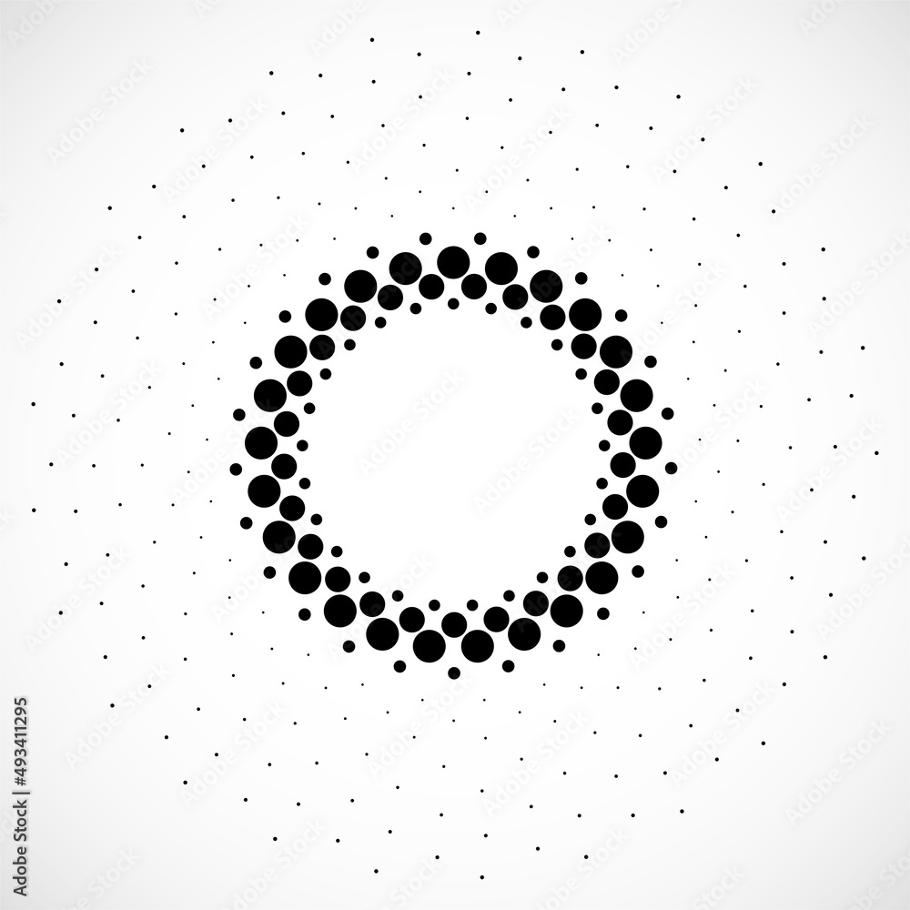 Halftone dotted circles. Dots in circular form. Vector logo