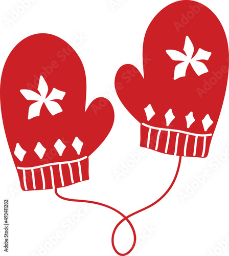 Cute red christmas knitted gloves illustration.