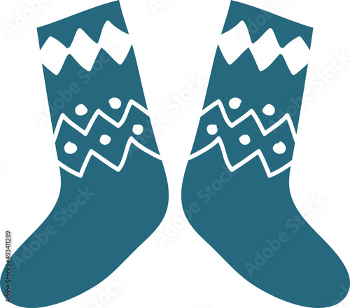 Cute blue christmas knitted sock illustration.