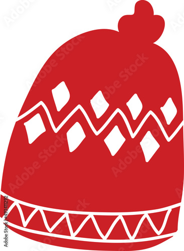 Cute red christmas knitted hat illustration.