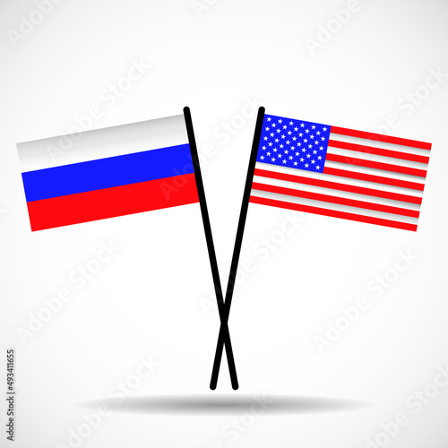 America and Russia flags isolated on white background. Vector illustration