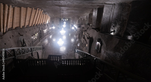 Fototapeta Naklejka Na Ścianę i Meble -  Illuminated underground active Chapel of Saint Kinga in medieval salt mine in Wieliczka, Poland