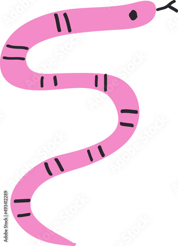 Cute hand drawn pink snake illustration . Decorative adorable doodle pattern.