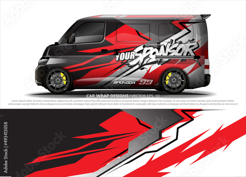 Car wrap decal design vector. abstract Graphic background kit designs for vehicle, race car, rally, livery, sport car 