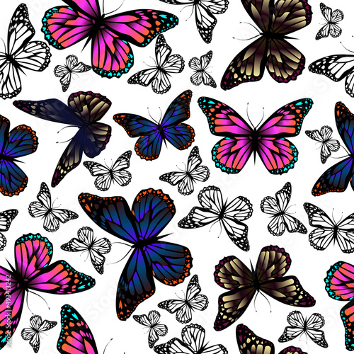 Seamless pattern multicolored butterflies. Vector illustration . Colorful bright. © Мария Неноглядова