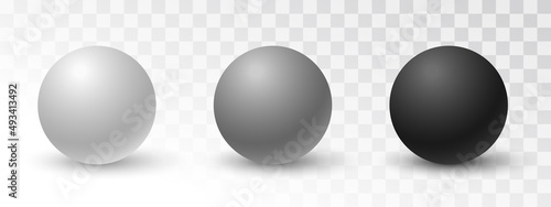 White, gray and black spheres or 3d ball. Round geometric figure.